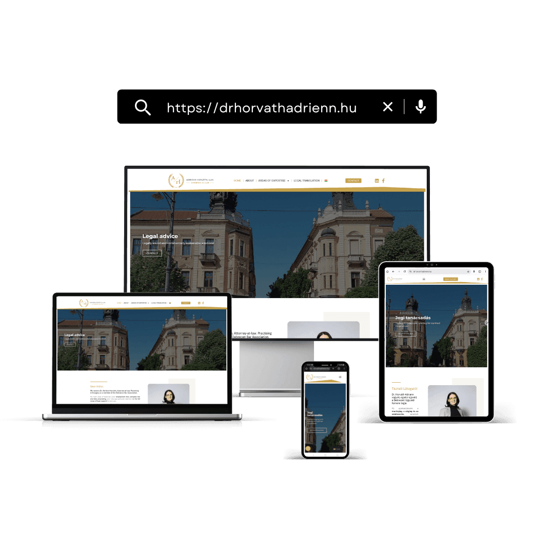 Bizzi Design - WordPress honlap - üzleti - vállalkozói - időpontfoglaló - Dr. Horváth Adrienn - Debrecen - ügyvéd - ingatlanjog, cégjog, adatvédelem - drhorvathadrienn.hu