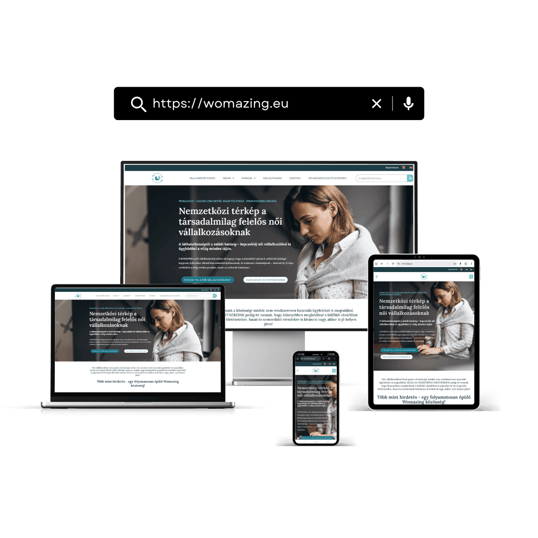 Bizzi Design - WordPress honlap - üzleti - vállalkozói - több oldalas - többnyelvű - előfizetési rendszer - hírlevél feliratkozás - női vállalkozói oldal - Womazing - nemzetközi - womazing.eu - Zsidai Zsuzsanna